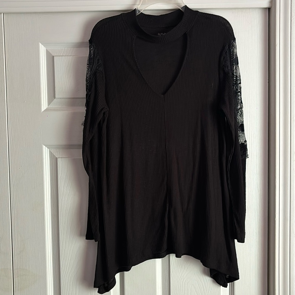Black Sweater with Lacey Arms & Neck cutout Size L